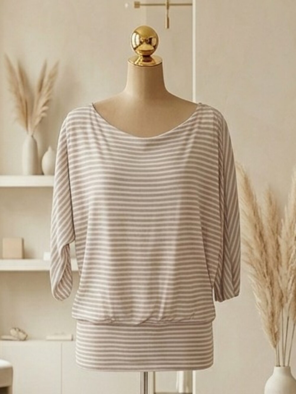 White House Black Market Striped Cream, White And Silver Blouse Sz Lg